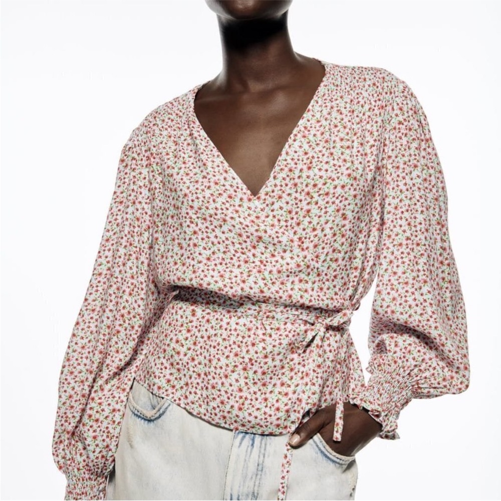 ZARA TIED FLORAL PRINT SHIRT BLOUSE size S